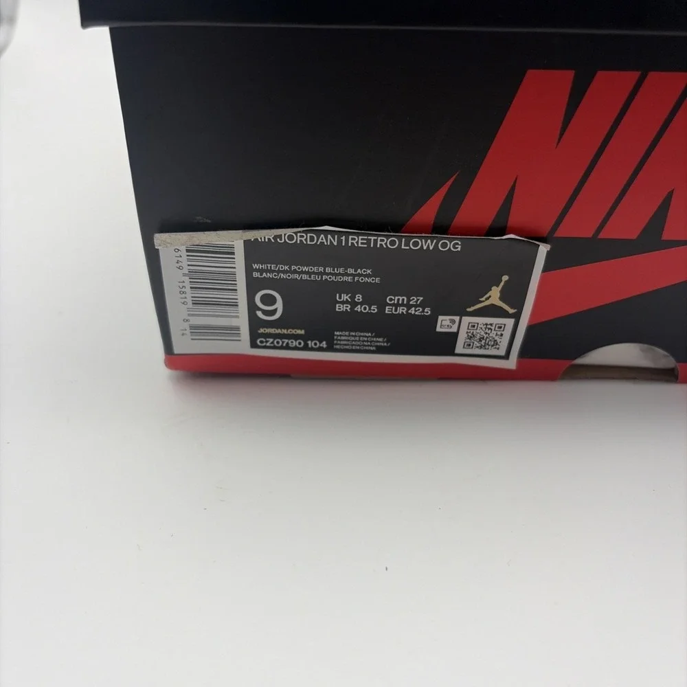 Size 9- Air Jordan 1 Retro Low OG White, Powder Blue (CZ0790-104)